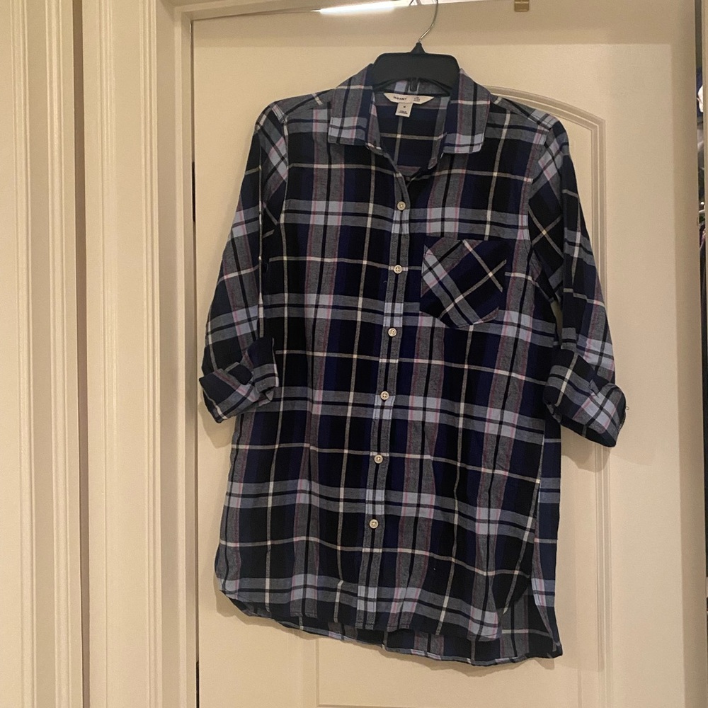 Old Navy Dark Blue Plaid Button Down NWT Size M